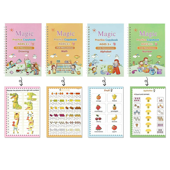 Set of 4 Magic Practice Copybook for Kids Magic Calligraphy