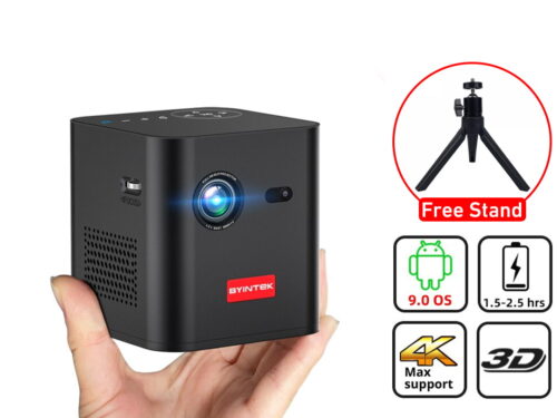 BYINTEK P19 Smart 3D 4K Projector with 7800mAh Battery and Speakers with Free Tripod Stand