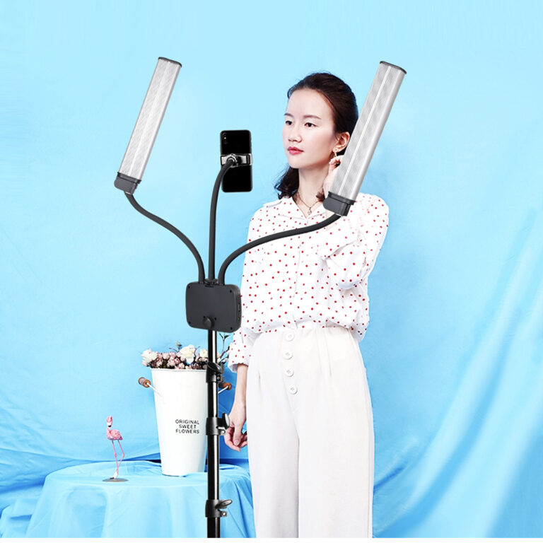 Double Arms Photographic Lighting Live Video Fill Light Two Tube LED Makeup Phone Camera Lamp with Tripod