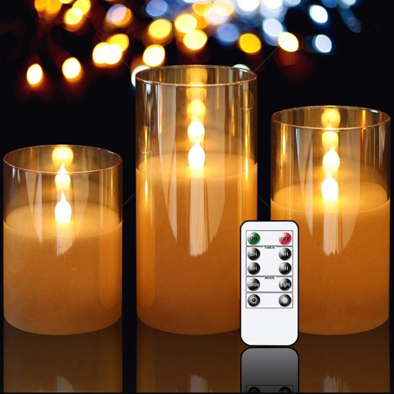 Flickering Flames LED Candle with Gold Glass Holder Set(3 Pack)