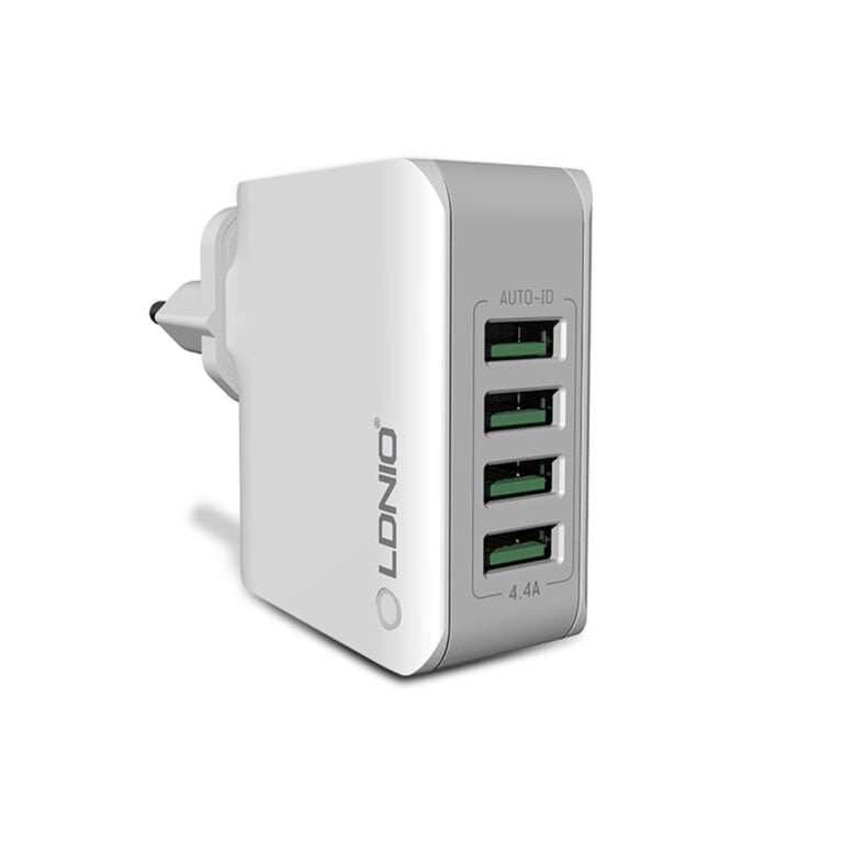 Ldnio A4403 4.4A 4 Port Auto Id Travel Charger - White