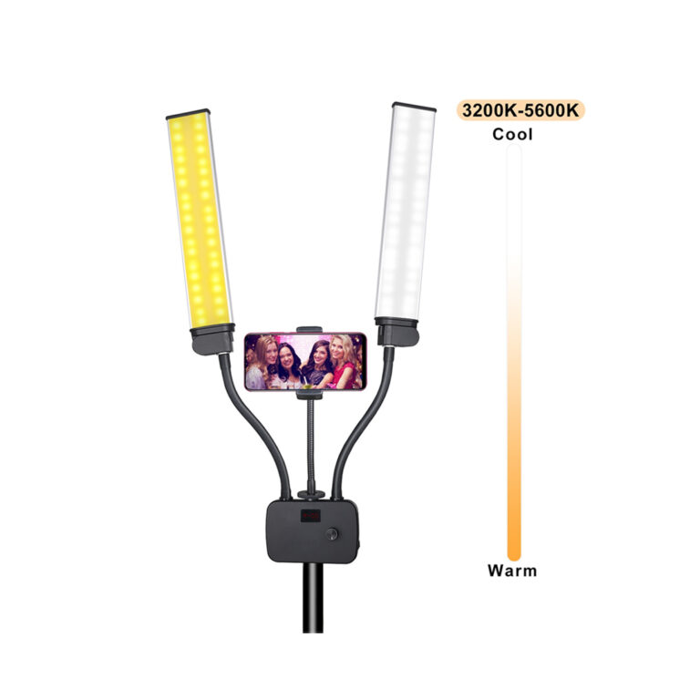 Double Arms Photographic Lighting Live Video Fill Light Two Tube LED Makeup Phone Camera Lamp with Tripod
