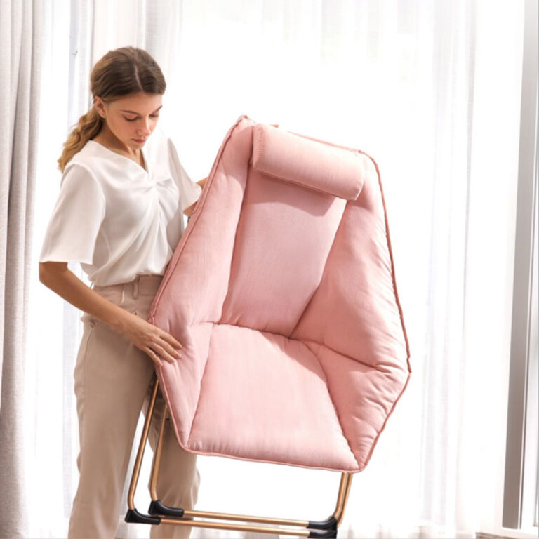 Soft Velvet Folding Hexagonal Chair with Two Frames