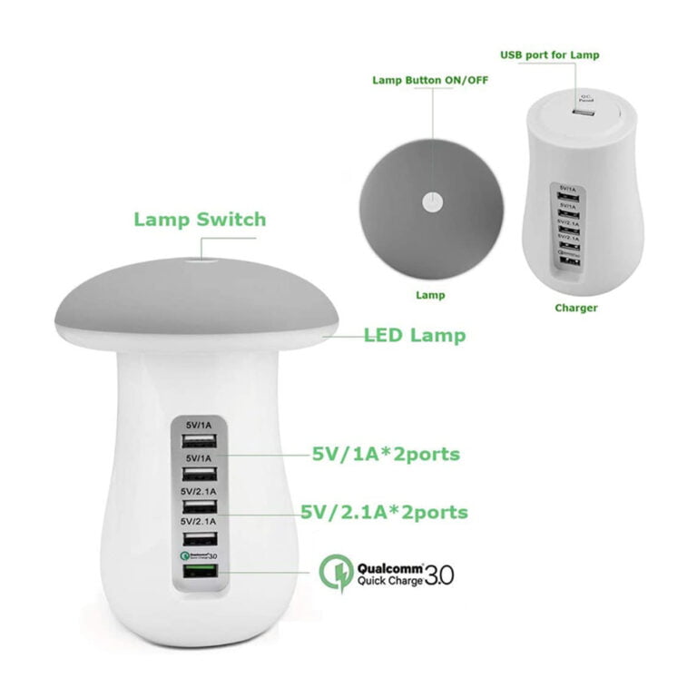Mushroom Light Desktop Charging Station 5 USB Port 3.0 Fast Charging