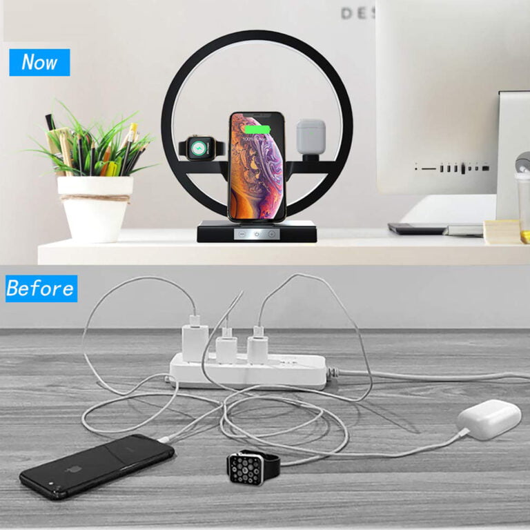 MultiFunction Desk Lamp Wireless Charger With Nightlight, 3 In 1 Charging Station Holder