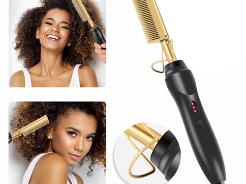 Multifunctional Comb Hair Straightener Brush High Heat Gold Ceramic Press Comb