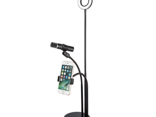 Mobile Live Stream Equipment, Mic Stand Ring Light & Cell Phone Holder, Smartphone Lighting Accessories