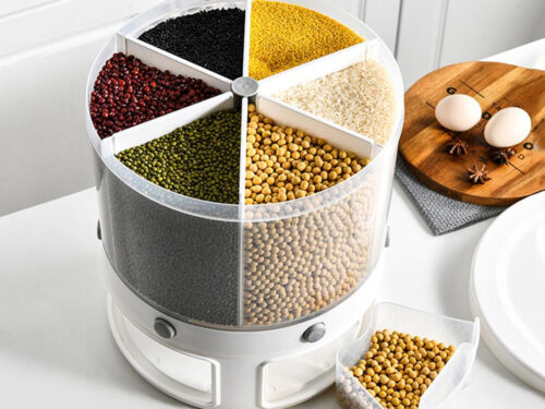 10KG Kitchen Food Storage Container Rotating Moisture Insect Proof Grain Organizer