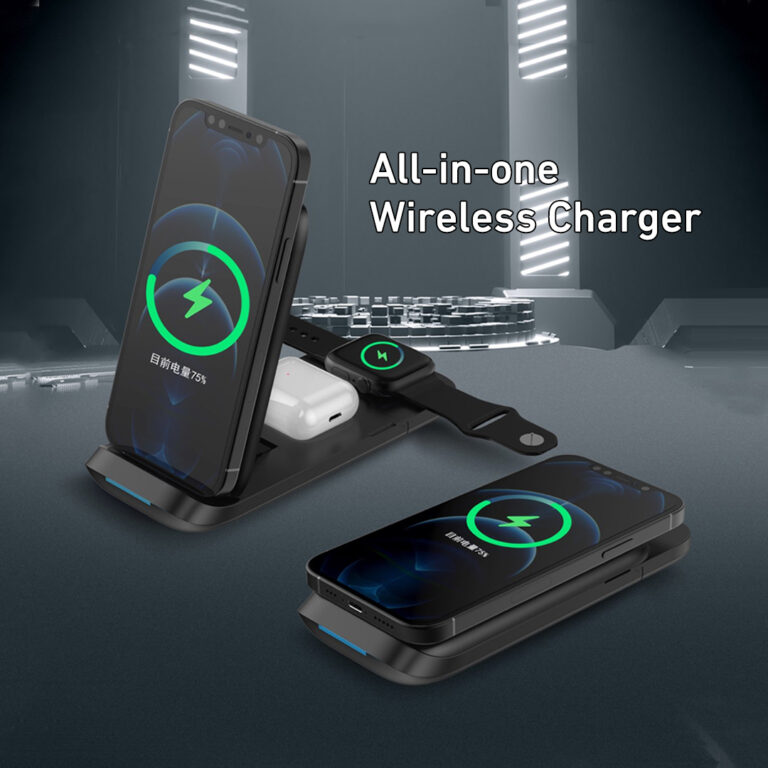 3 in 1 Multifunctional Wireless Charger for Cell Phone Watch Earphone Type C Input with Phone Stand