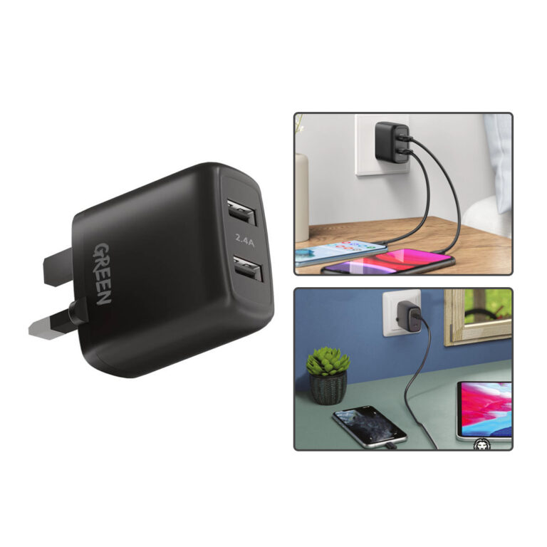 Green Lion Dual USB Port Wall Charger 12w Uk