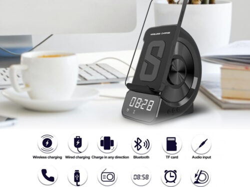 WD-200 Multifunction Wireless Charger Bluetooth Speaker Digital LED Display Alarm Clock Radio Charging Station