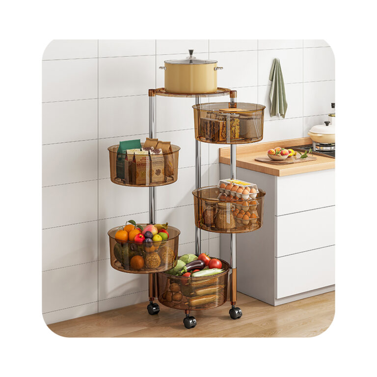 Kitchen Shelf Round Storage Racks Multi-Tiered with Wheels That Can Swivel 360 Degrees
