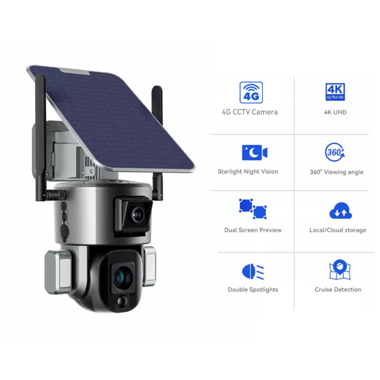 CCTV Camera Solar Camera Security PTZ Dual Camera Auto Tracking Human Detection Solar Panel 4G Camera