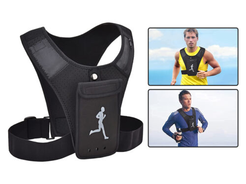 Lightweight Running Vest with Phone Holder on the Chest and Adjustable Water Resistant Waistband