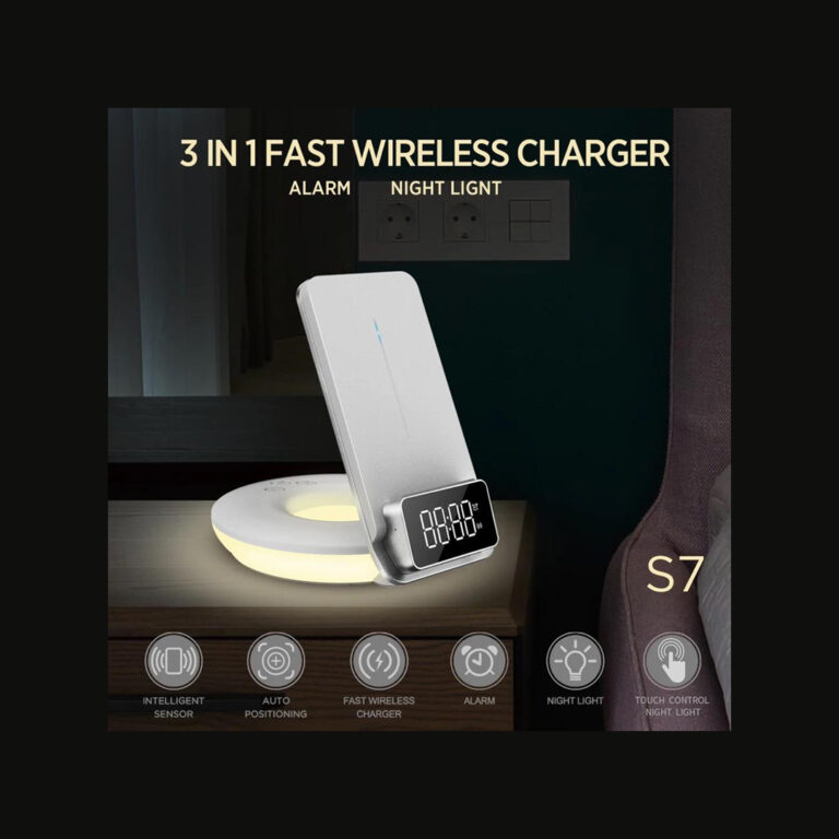 Ximinno S7 Wireless Charger 3 in 1 15W Fast Wireless Charger Foldable Design With Dimmable LED Night Light