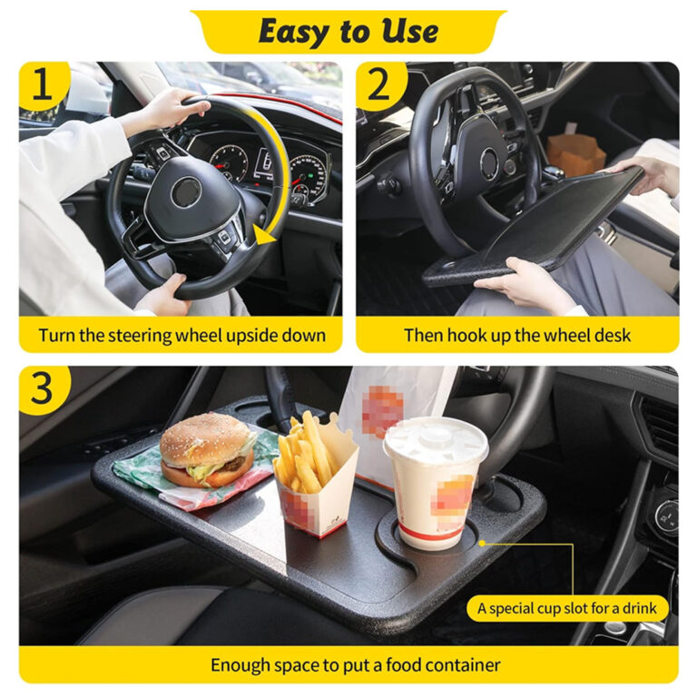 Multi-Use Steering Wheel Plate for Holding Computers and Food Easy to Install
