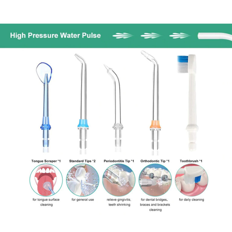 H2ofloss HF-6 - 300ml Cordless Dental Flosser Teeth Cleaner 5 Speed & 5 Jet Tips + 6 Additional Tips + Bag