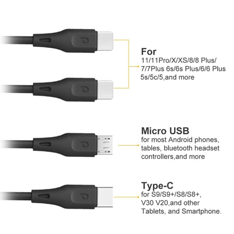Porodo 4 in1 USB Cable Lightning / Type-C / Micro Durable Fast Charge and Data Cable