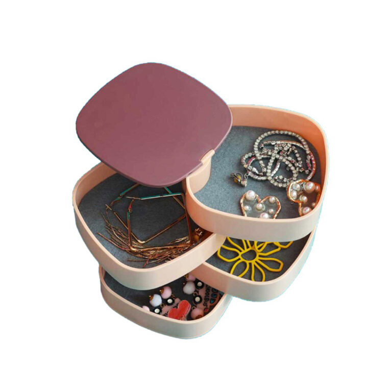 Jewelry Organizer Box with Mirror Rotating 360 Degree Rotating, Women, 4-Layer Accessory Box