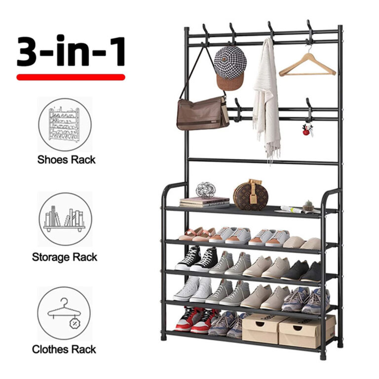 5 Tier Floor Clothes Hanger Coat Rack Hanger Storage Wardrobe Clothing Drying Shoes Rack