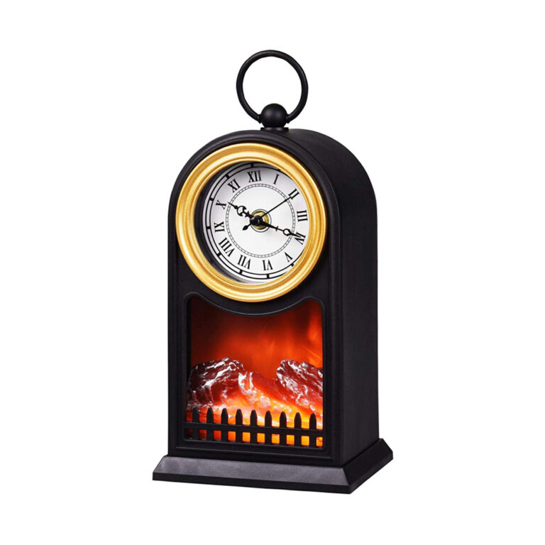 LED Fireplace Lantern Mantle Clock Battery Operated Lamp