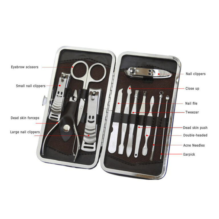 High-quality stainless steel 12pcs Manicure Pedicure Nail Personal Care Set with Case Bag