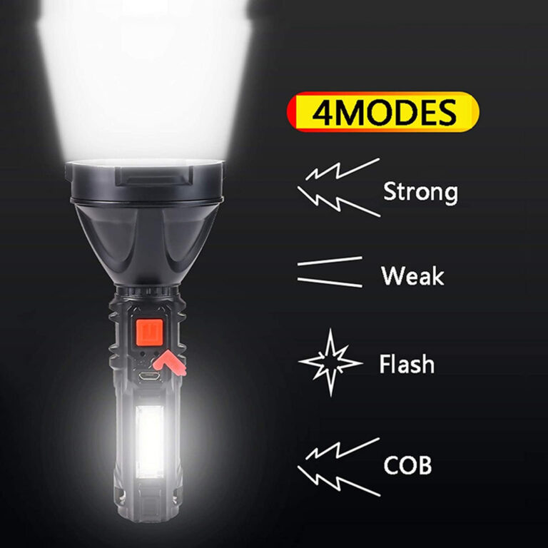 Super Bright Cob Side Light, LED Flashlight Built-in Battery Torch Portable USB Rechargeable