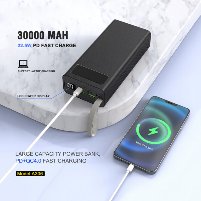 ASPOR A306 30000mAh Big Capacity Power Bank with LCD Display PD + QC 4.0 Fast Charging