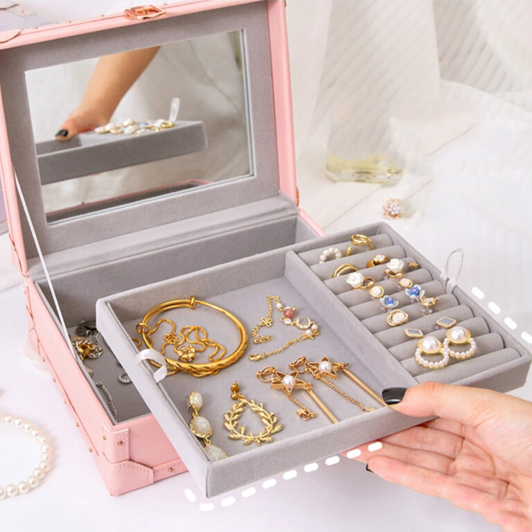 Jewelry Storage Box Double-Layer Hair Accessories Jewelry Organizer with Mirror