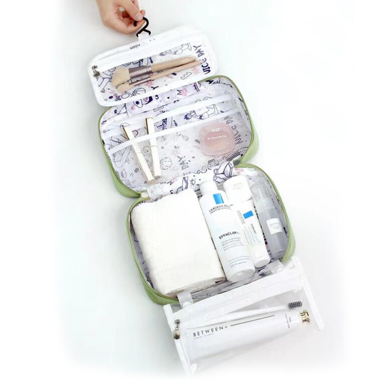 Portable Cosmetic Bag Travel Wash Bag Hanging Organizer Bag Foldable Toiletry Bathroom Bag