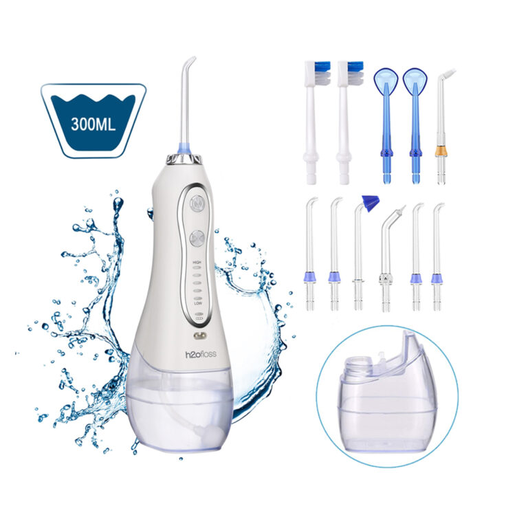 H2ofloss HF-6 - 300ml Cordless Dental Flosser Teeth Cleaner 5 Speed & 5 Jet Tips + 6 Additional Tips + Bag