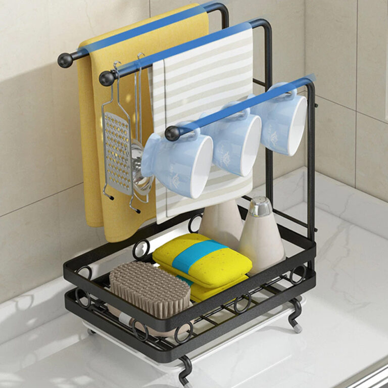 Multipurpose Carbon Steel Kitchen Sink Caddy Organizer Countertop Adhesive Rag Sponge Holder