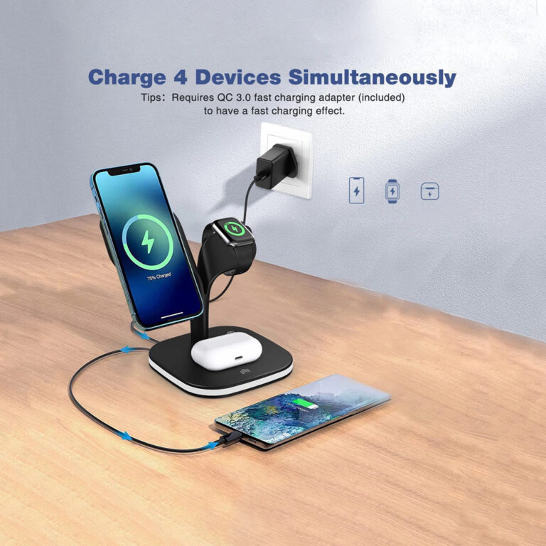 5 in 1 charger with wireless charging base magnetic station for fast charging 15W with LED desk lamp