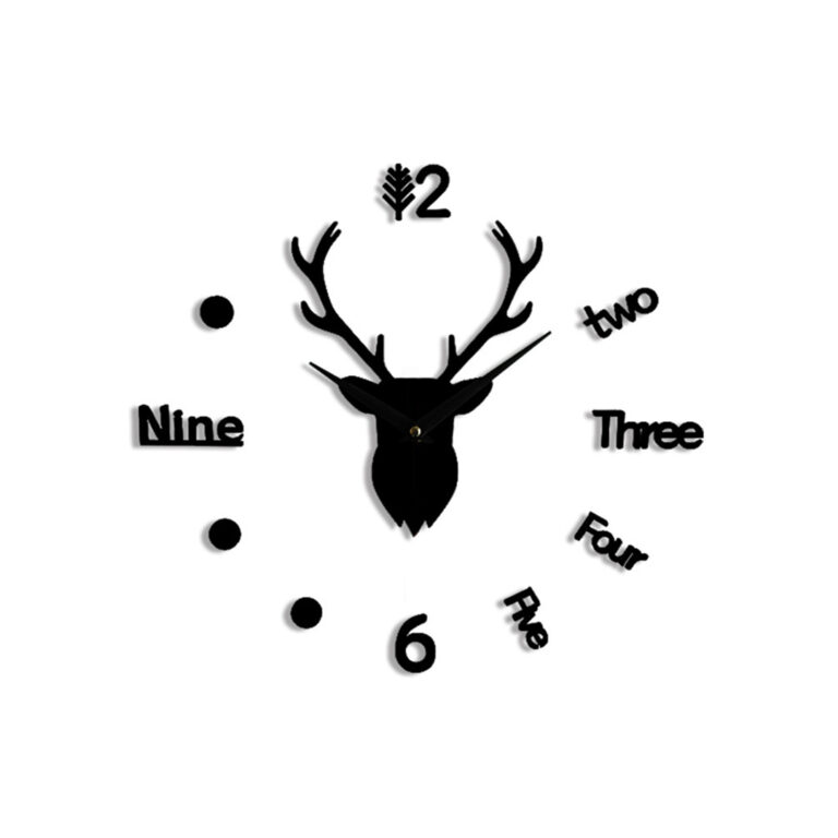 Acrylic 3D Deer Face Wall Clock Retro Vintage Style Wall Clock
