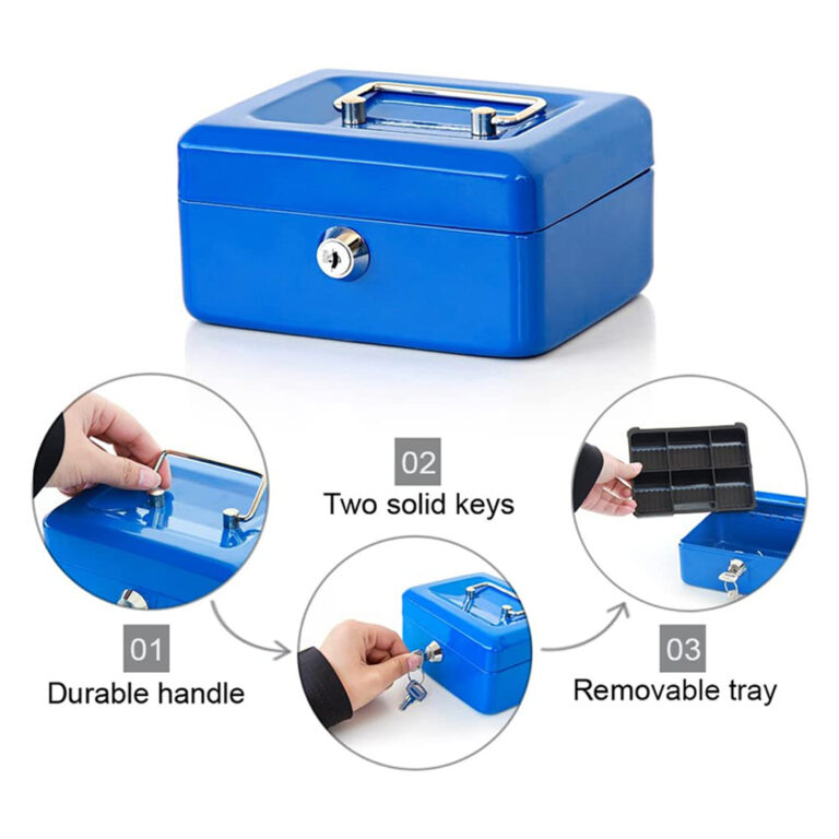 Metal Box With Lock Durable Double Layer Space Saving Cash Storage