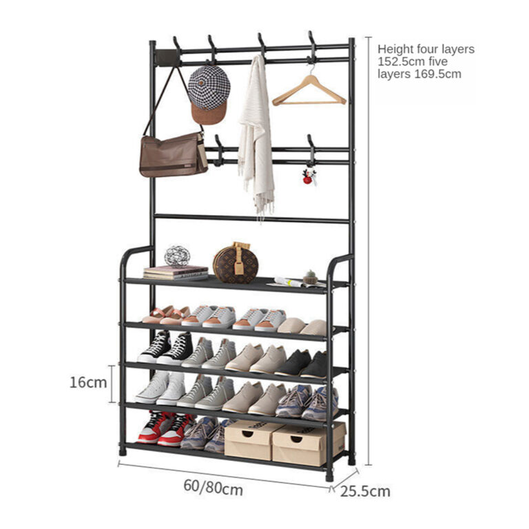 5 Tier Floor Clothes Hanger Coat Rack Hanger Storage Wardrobe Clothing Drying Shoes Rack