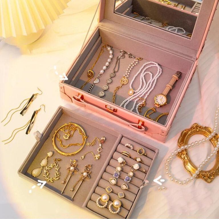 Jewelry Storage Box Double-Layer Hair Accessories Jewelry Organizer with Mirror