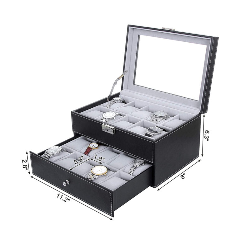 Elegant 20 Slots Watch Organizer Box Glass Top Lockable