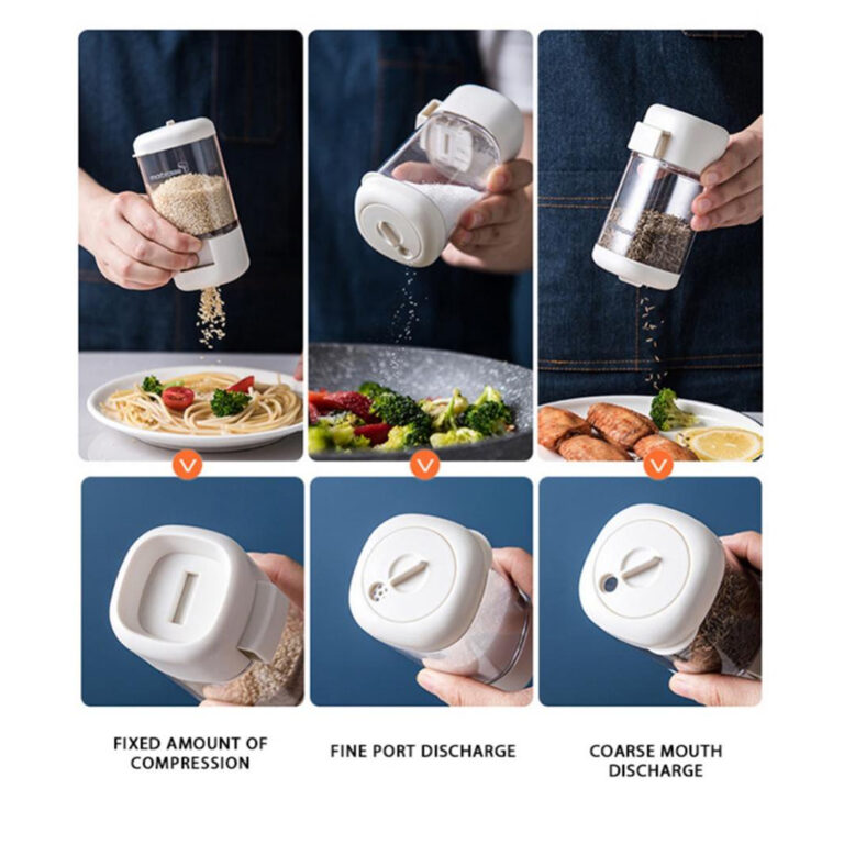 Press-to-Open Plastic Salt and Pepper Shaker, Transparent Spice Dispenser Seasoning Jar