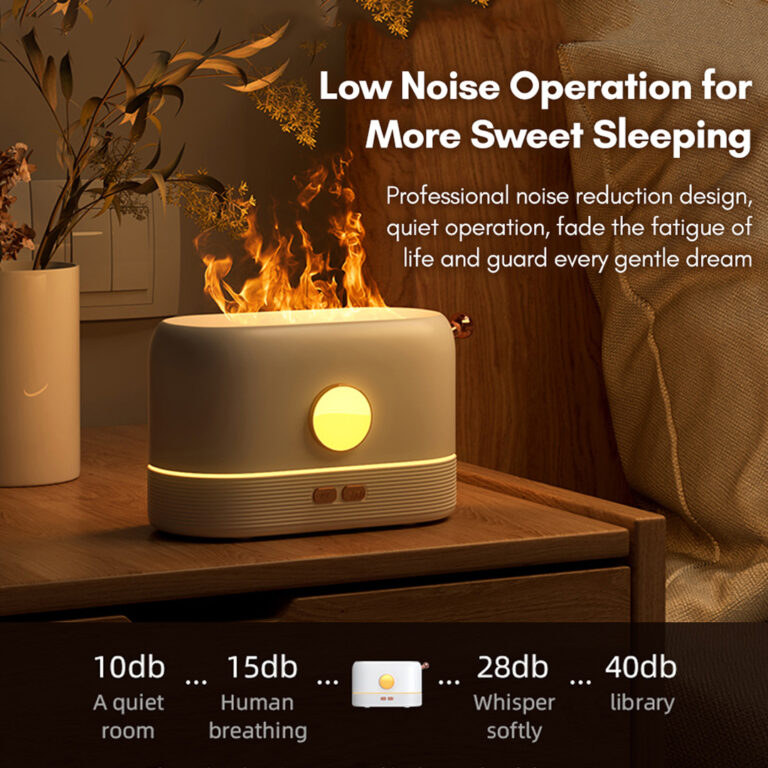 Air Humidifier and Diffuser 2 in 1 with Flame Light, 3 Colors Night Light Diffuser 200ml