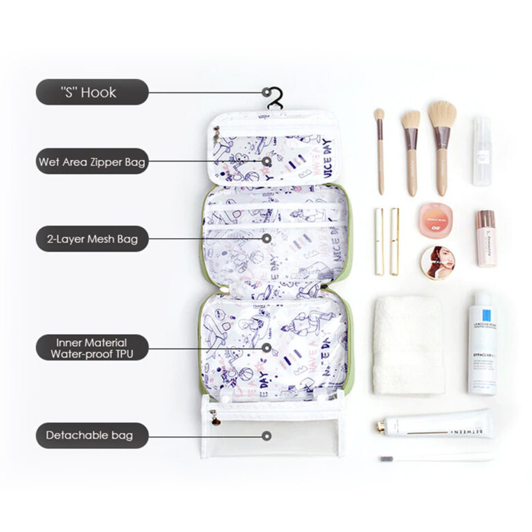 Portable Cosmetic Bag Travel Wash Bag Hanging Organizer Bag Foldable Toiletry Bathroom Bag