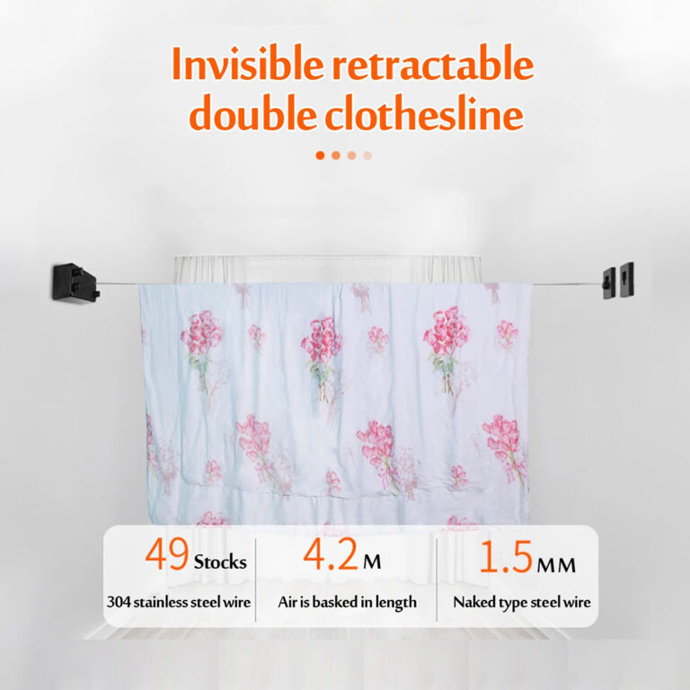 Retractable Laundry Line with Adjustable Stainless Steel Double Rope Wall Mounted Space-Saver Drying Line 420 cm