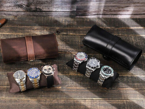 Leather Watch Roll Case for 3 Watches Made of Premium Natural Leather