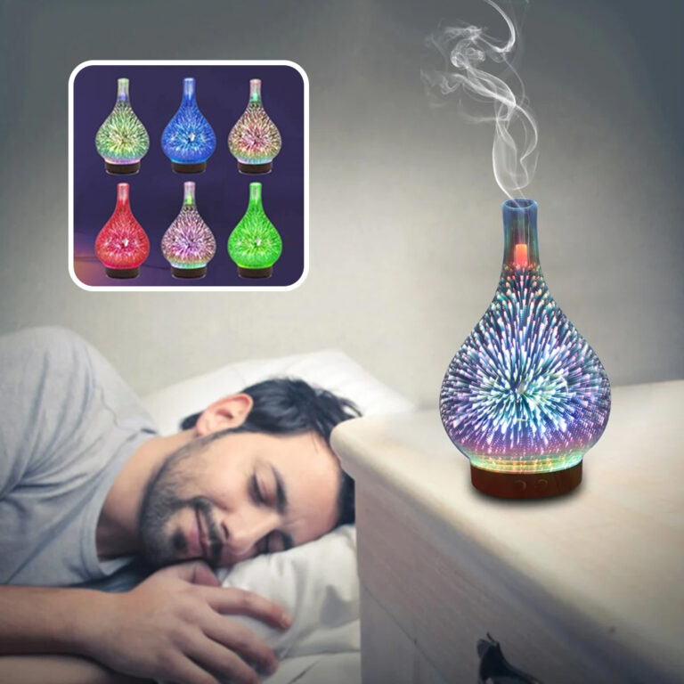 3D Fireworks Glass Vase Air Humidifier with 7 LED Night Lights