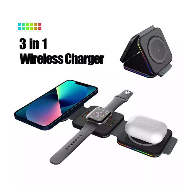 Multifunctional 3 in-1 15W Foldable Wireless Magnetic Charging Dock Space-Saving