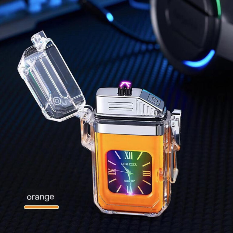Transparent Colorful Flash Electronic Lighter Waterproof Real Watch Dual Arc Lighter