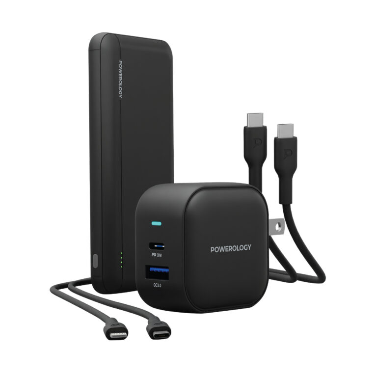 Powerology 5 in 1 Universal Power Combo 10000mAh PD Power Bank & 38W Charger World Travel Kit & Fast Charging PVC Cable