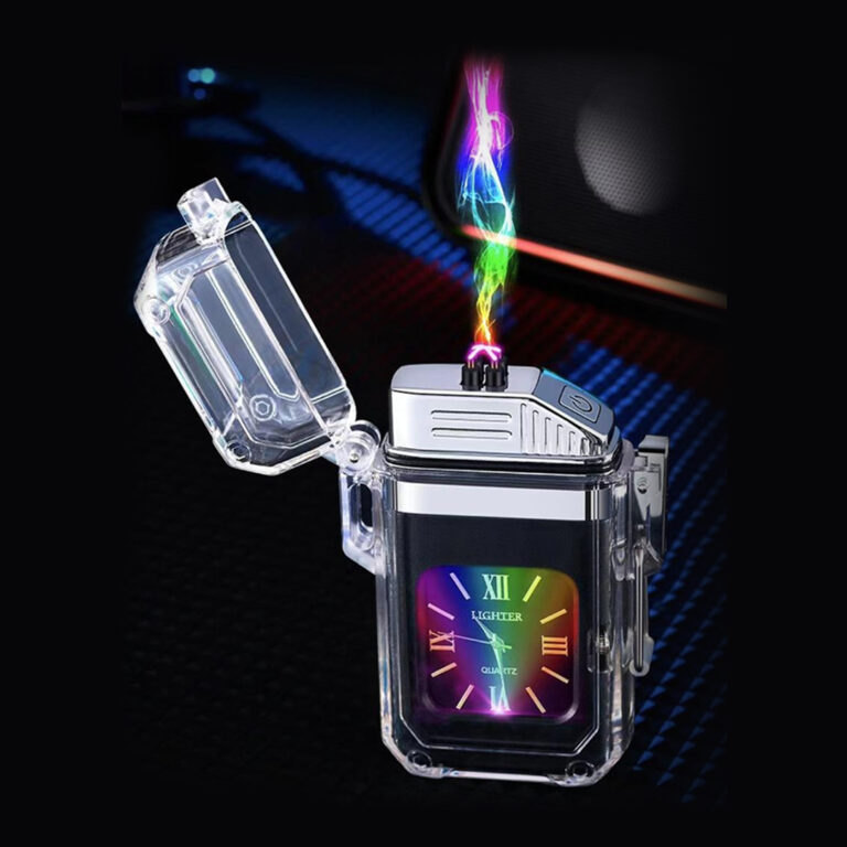Transparent Colorful Flash Electronic Lighter Waterproof Real Watch Dual Arc Lighter