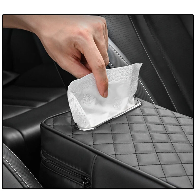 Leather Car Armrest and Tissue Holder for Hand Comfort When Driving