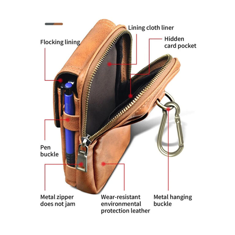 PULOKA High Quality Large Capacity Leather Multi-Layer Waterproof Mobile Bag